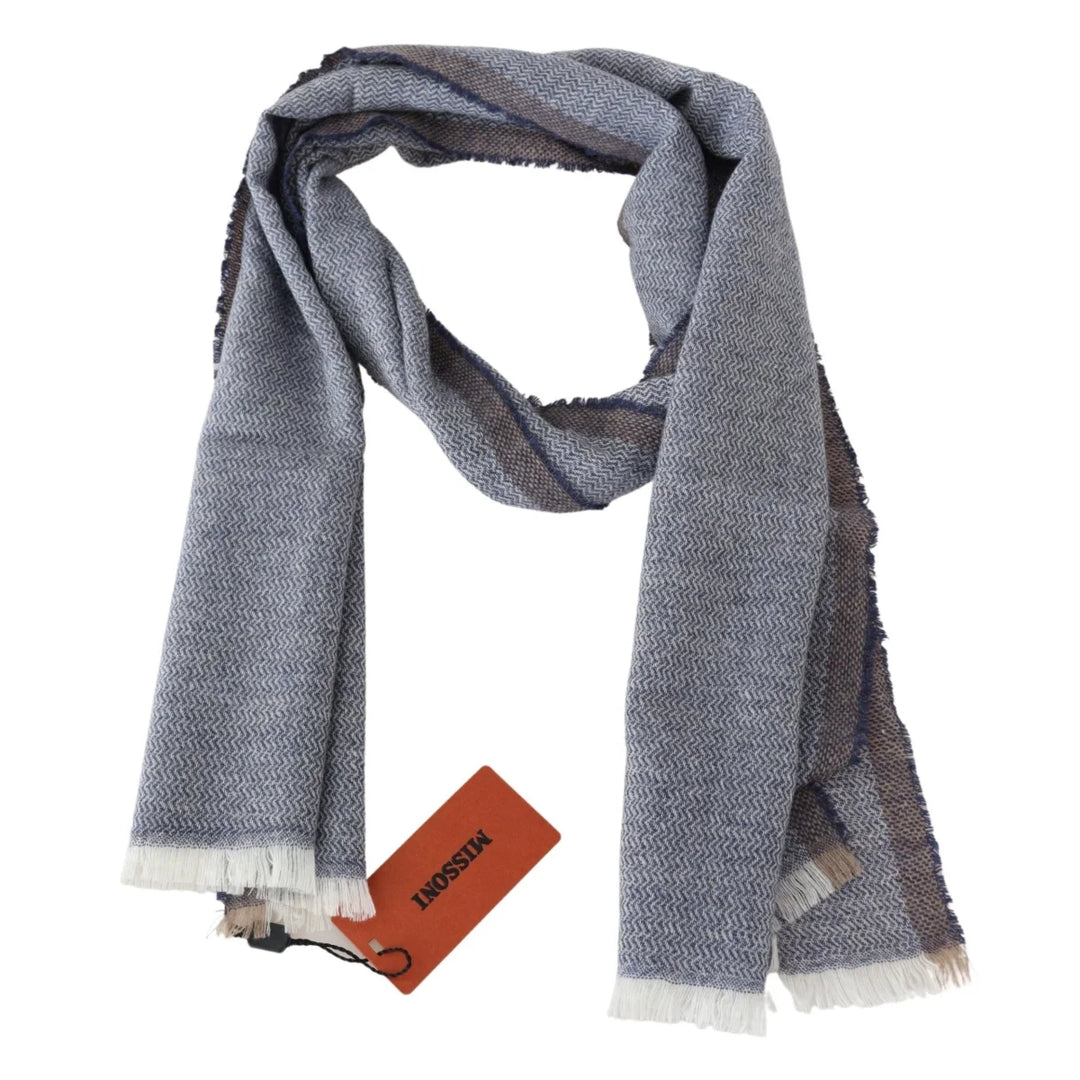 Missoni Gray Striped Wool Unisex Neck Wrap Fringes Scarf