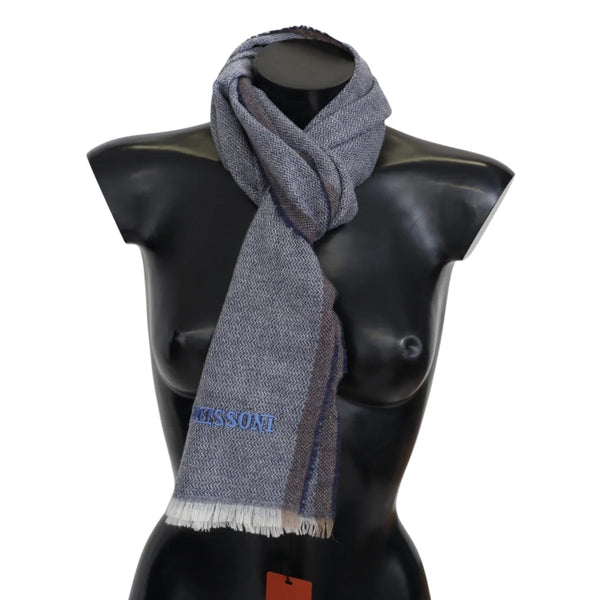 Missoni Gray Striped Wool Unisex Neck Wrap Fringes Scarf