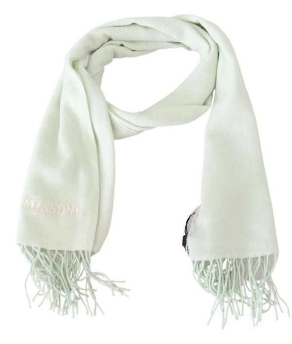 Missoni Light Green Pattern Cashmere Unisex Wrap Fringes Scarf