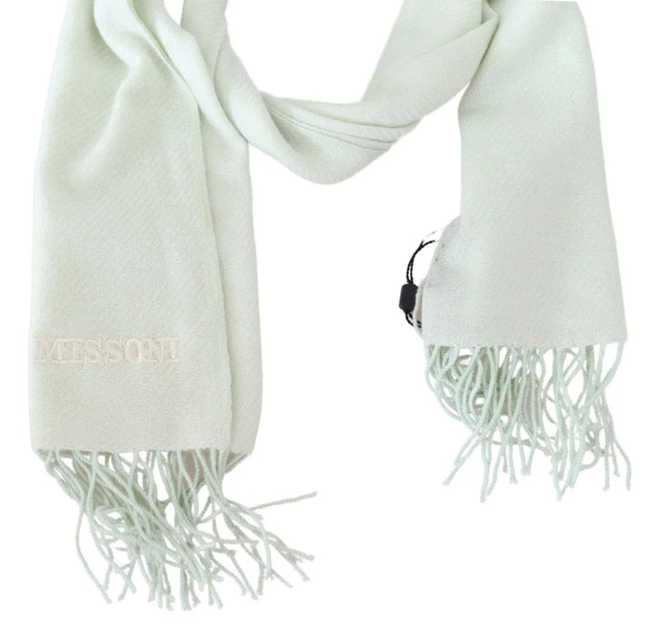 Missoni Light Green Pattern Cashmere Unisex Wrap Fringes Scarf