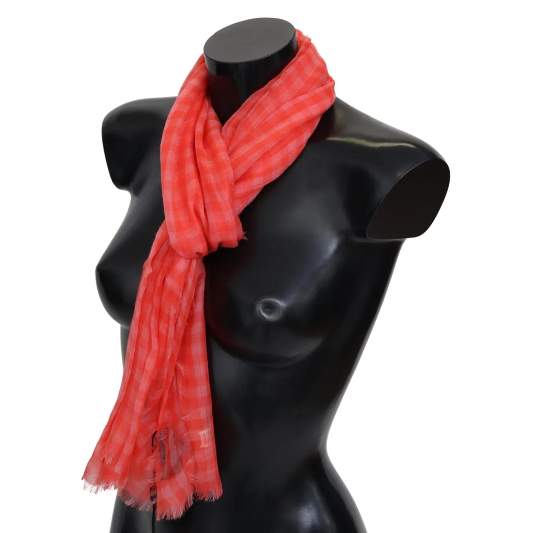 Missoni Orange Check Cashmere Unisex Wrap Fringes Scarf