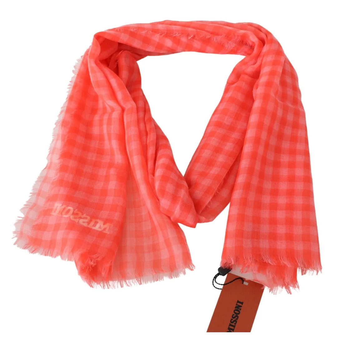Missoni Orange Check Cashmere Unisex Wrap Fringes Scarf