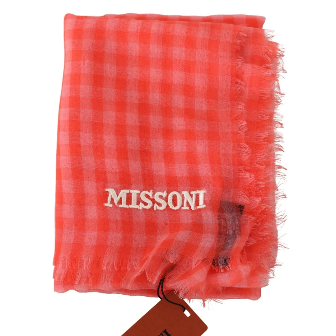 Missoni Orange Check Cashmere Unisex Wrap Fringes Scarf