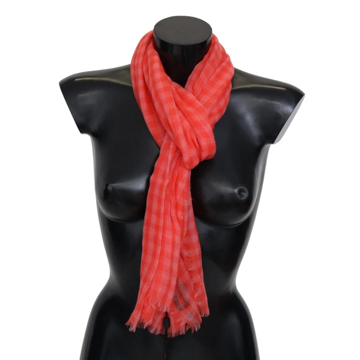 Missoni Orange Check Cashmere Unisex Wrap Fringes Scarf