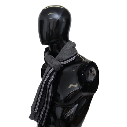 Missoni Wool Scarf with Gray Stripes Pattern and Logo Embroidery