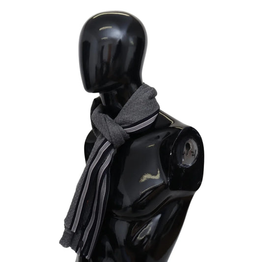 Missoni Wool Scarf with Gray Stripes Pattern and Logo Embroidery