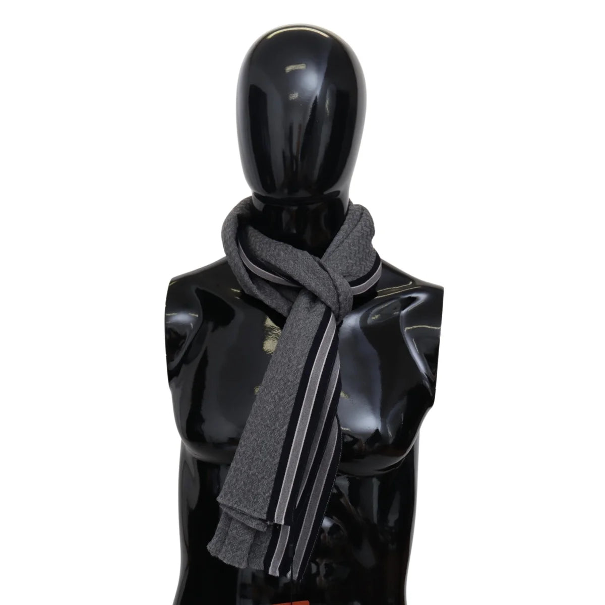 Missoni Wool Scarf with Gray Stripes Pattern and Logo Embroidery