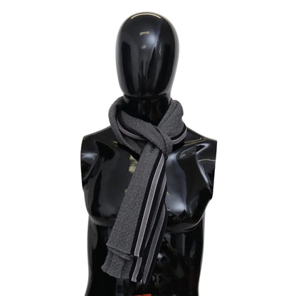 Missoni Wool Scarf with Gray Stripes Pattern and Logo Embroidery