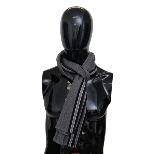 Missoni Wool Scarf with Gray Stripes Pattern and Logo Embroidery