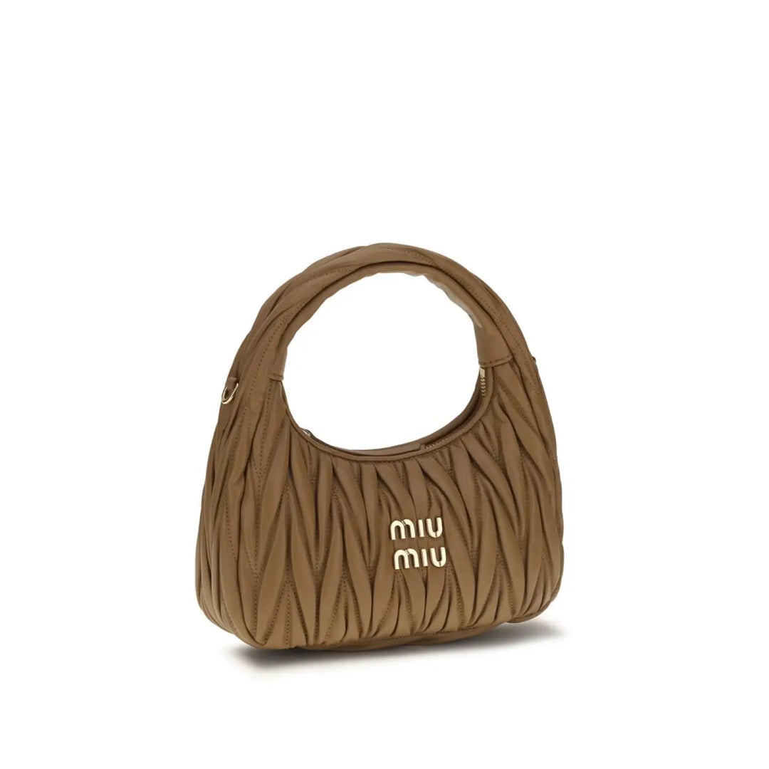 Miu Beige Calf Leather Bos Taurus Shoulder Bag