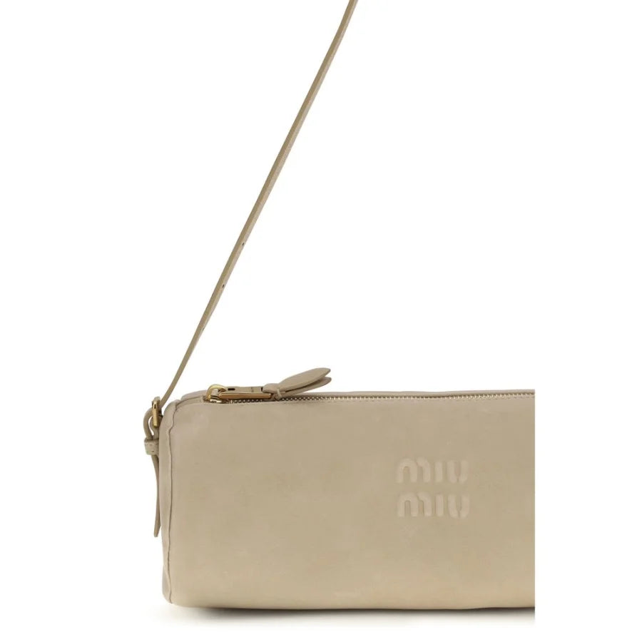 Miu Beige Calf Leather Bos Taurus Shoulder Bag