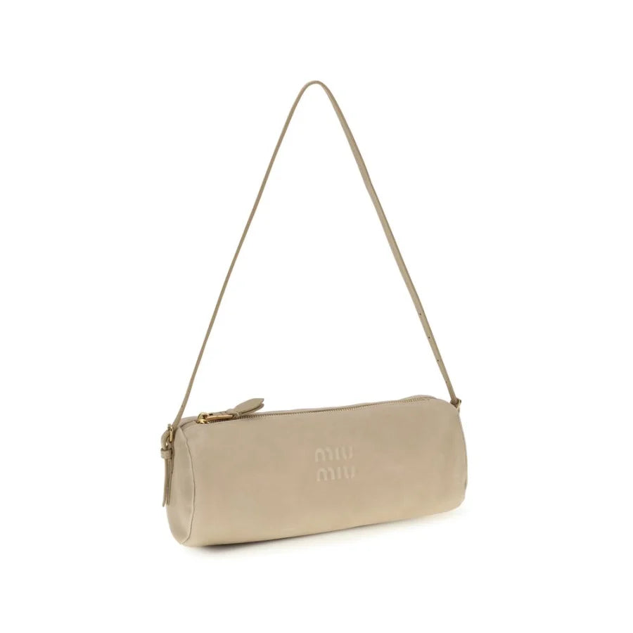 Miu Beige Calf Leather Bos Taurus Shoulder Bag