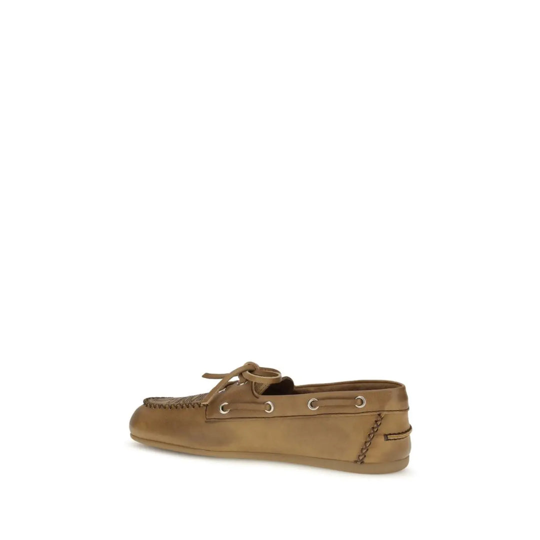 Miu Beige Calf Leather Bos Taurus Slip-on Loafers