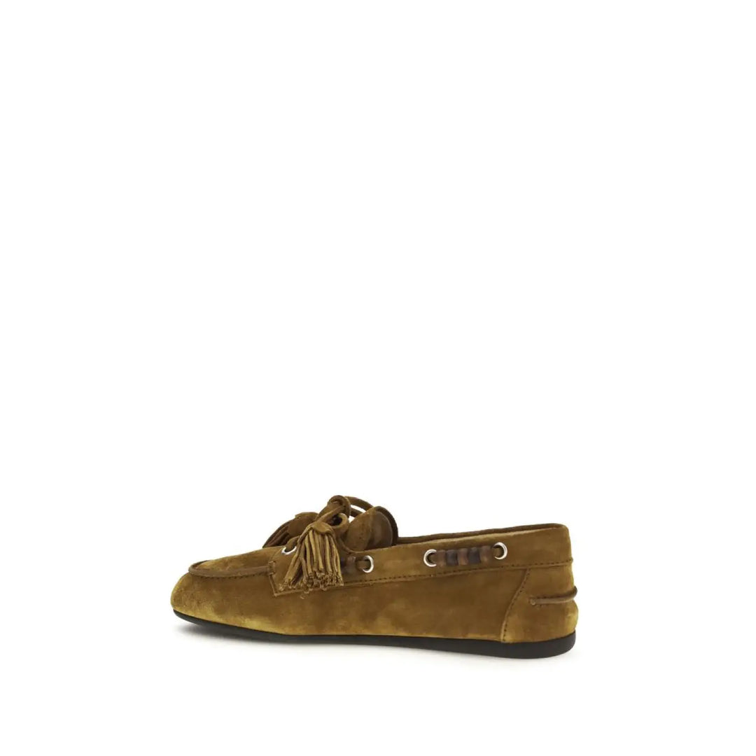 Miu Beige Calf Leather Bos Taurus Slip-on Loafers