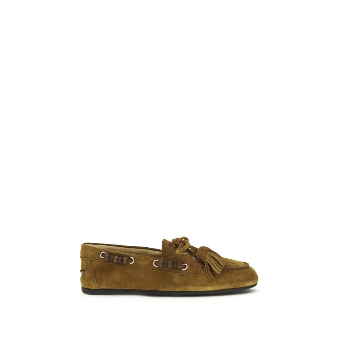 Miu Beige Calf Leather Bos Taurus Slip-on Loafers