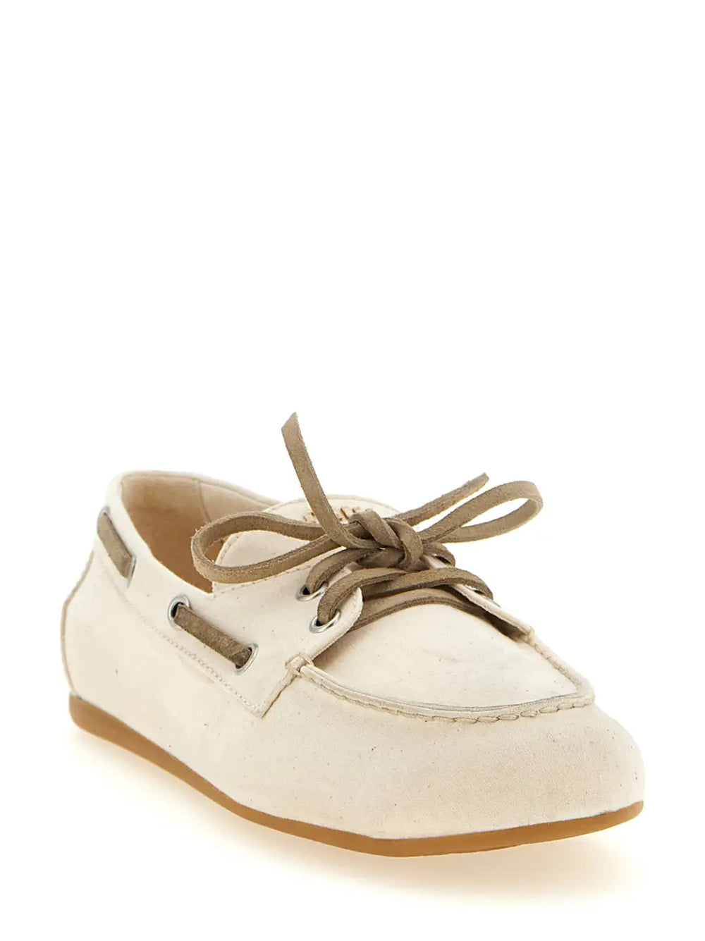 Miu Beige Cotton Slip-on Loafers