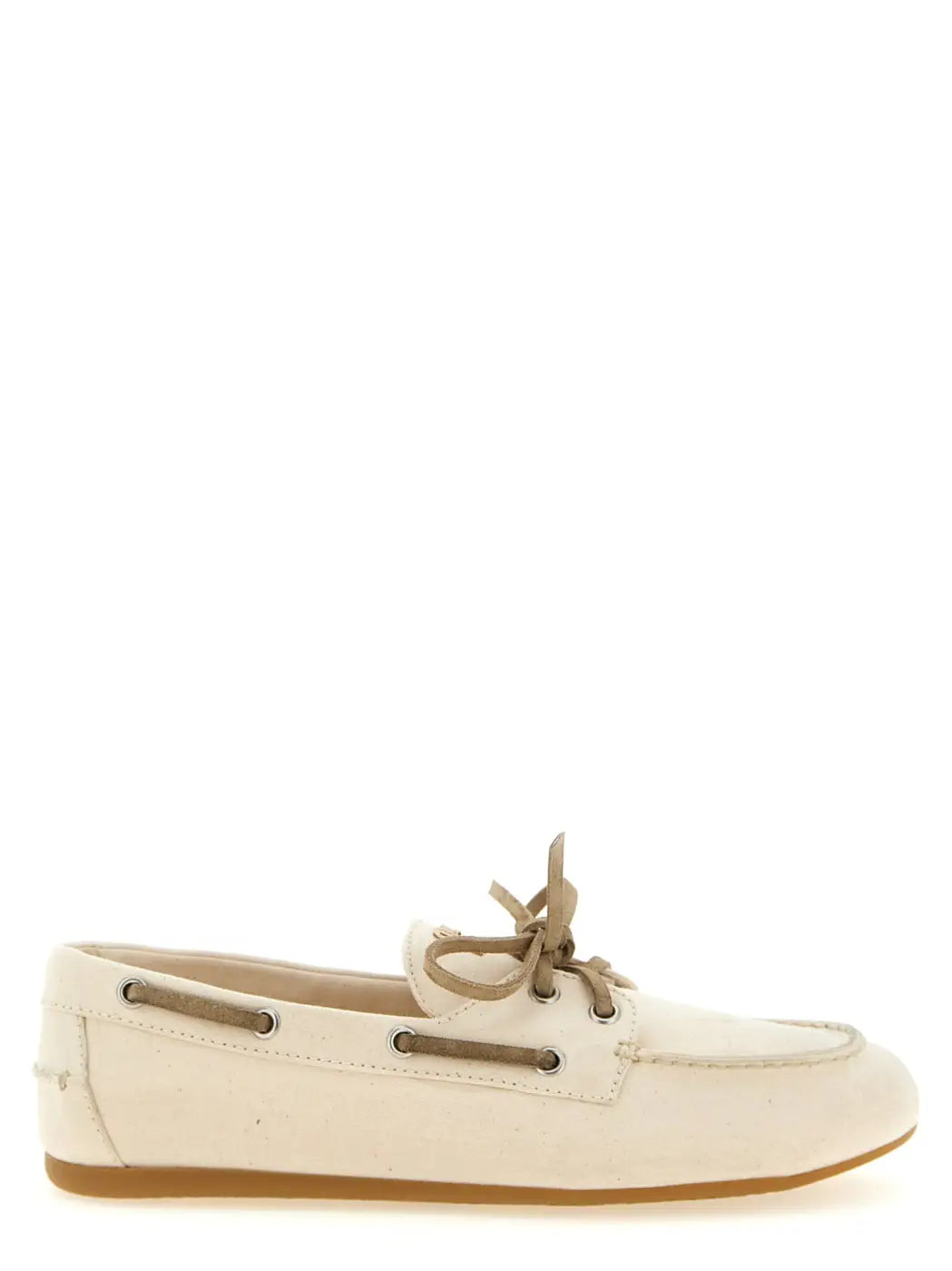Miu Beige Cotton Slip-on Loafers