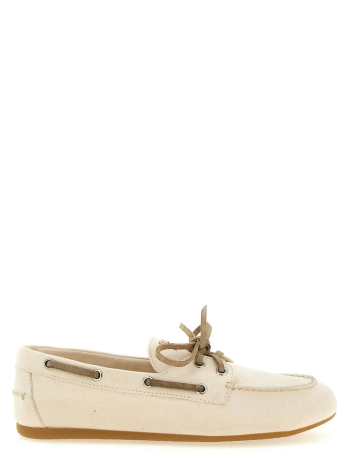 Miu Beige Cotton Slip-on Loafers