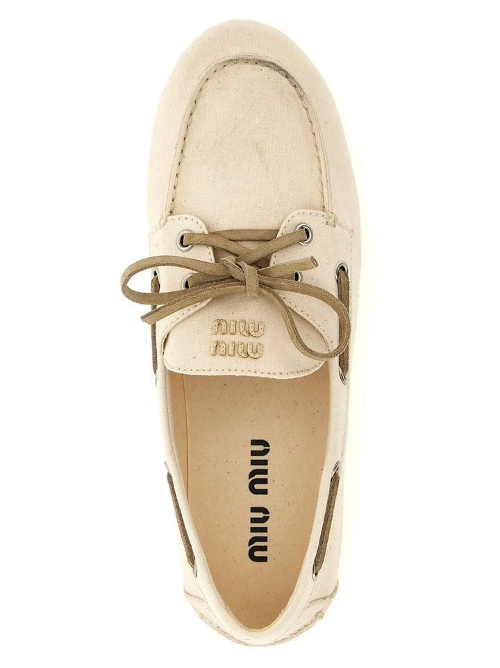 Miu Beige Cotton Slip-on Loafers