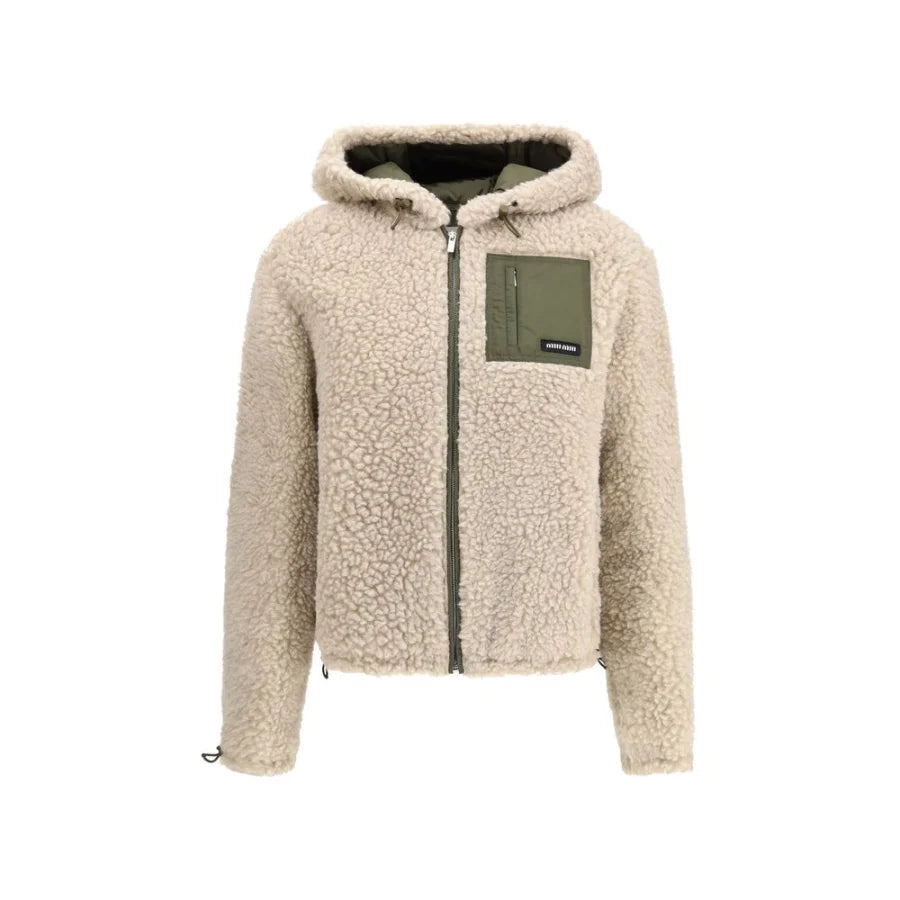 Miu Beige Fleece Wool Full-Length Jacket