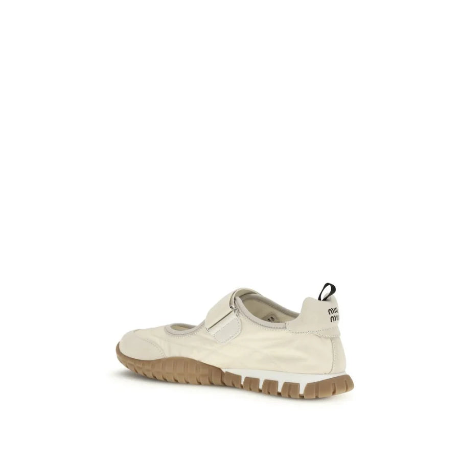 Miu Beige Recycled Polyamide Ballet Flats