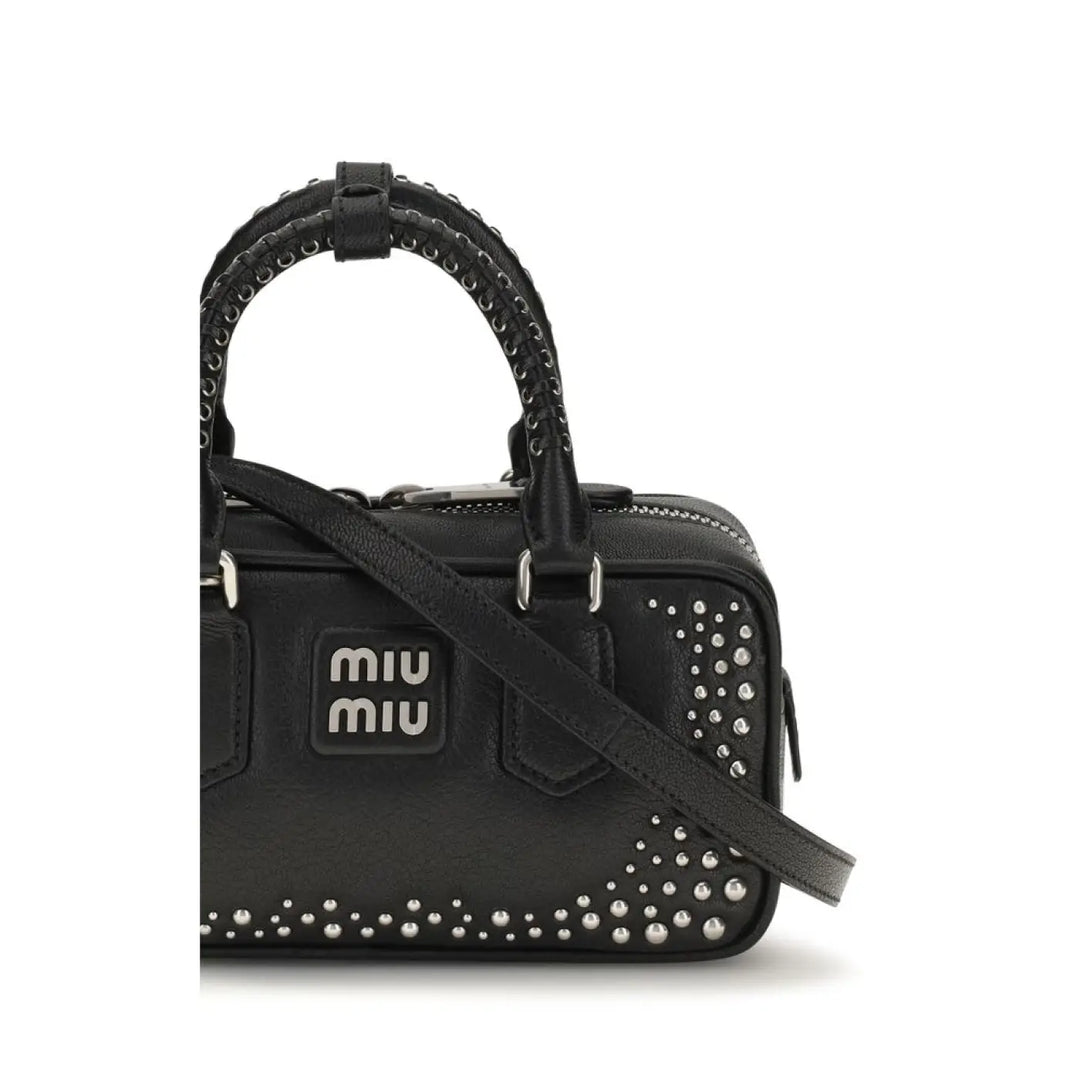 Miu Black Calf Leather Bos Taurus Handbag