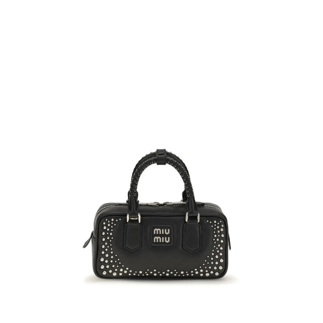 Miu Black Calf Leather Bos Taurus Handbag