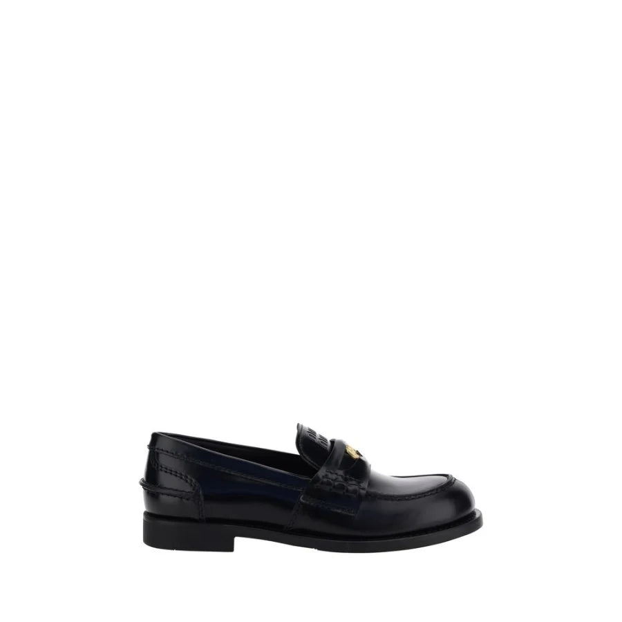 Miu Black Calf Leather Bos Taurus Slip-On Loafers