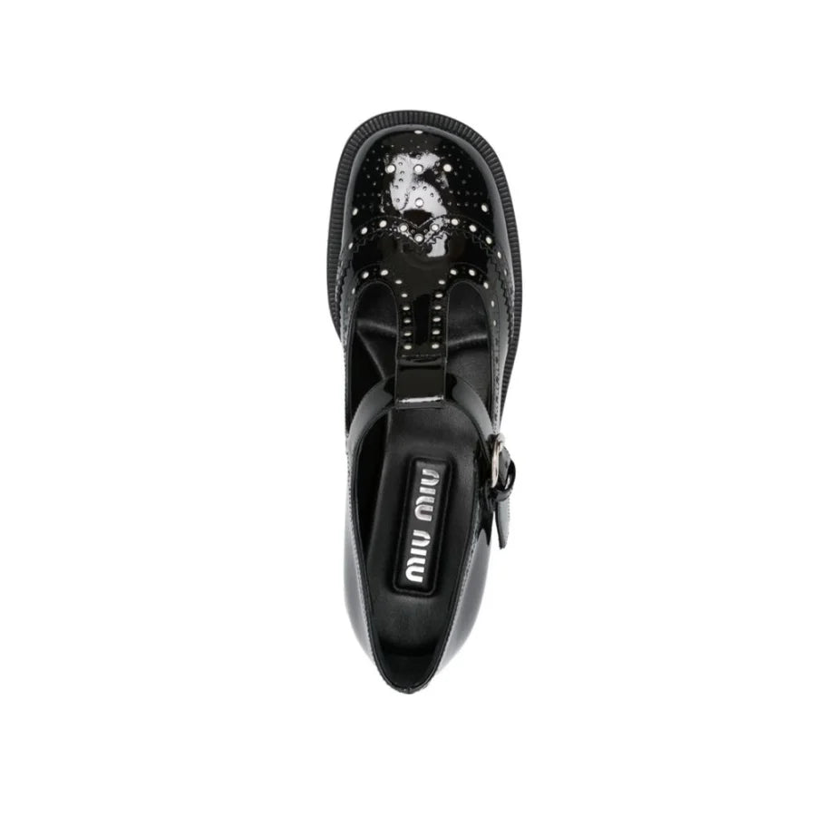 Miu Black Calfskin Ballet Flats