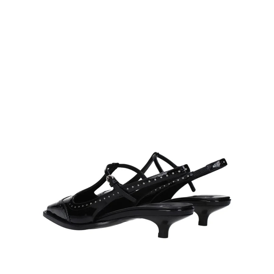 Miu Black Calfskin Mid Heel Pumps