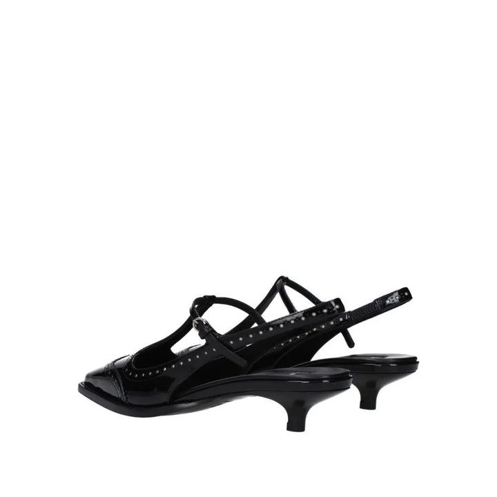 Miu Black Calfskin Mid Heel Pumps