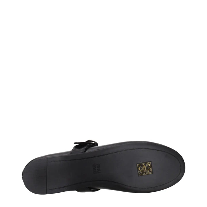 Miu Black Leather Ballet Flats