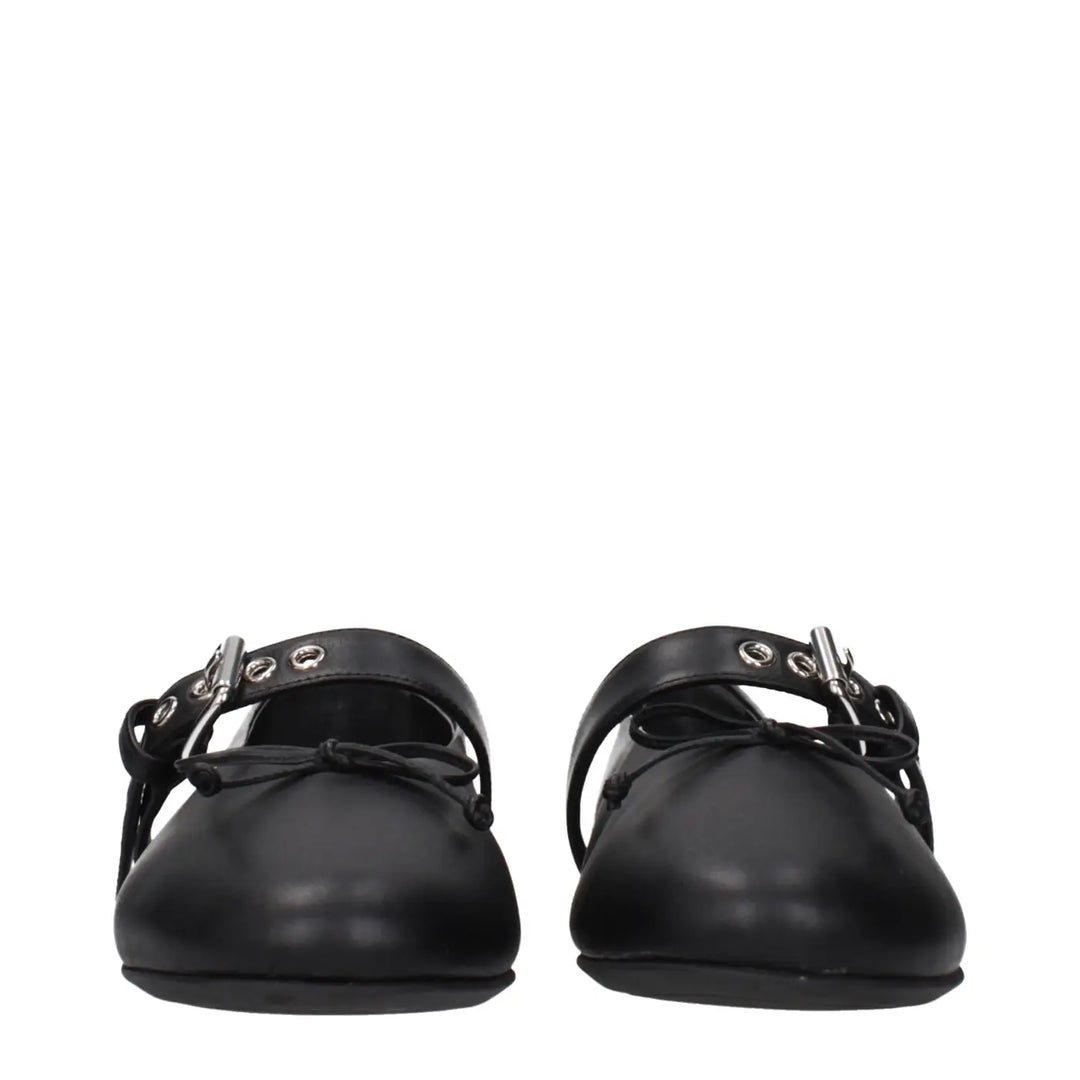 Miu Black Leather Ballet Flats