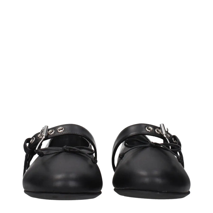 Miu Black Leather Ballet Flats