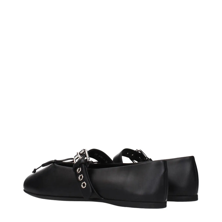 Miu Black Leather Ballet Flats