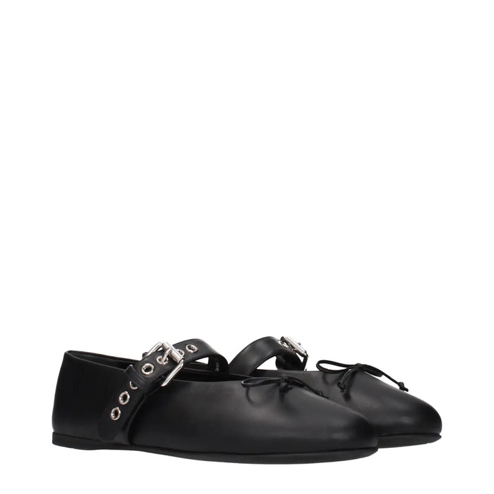 Miu Black Leather Ballet Flats