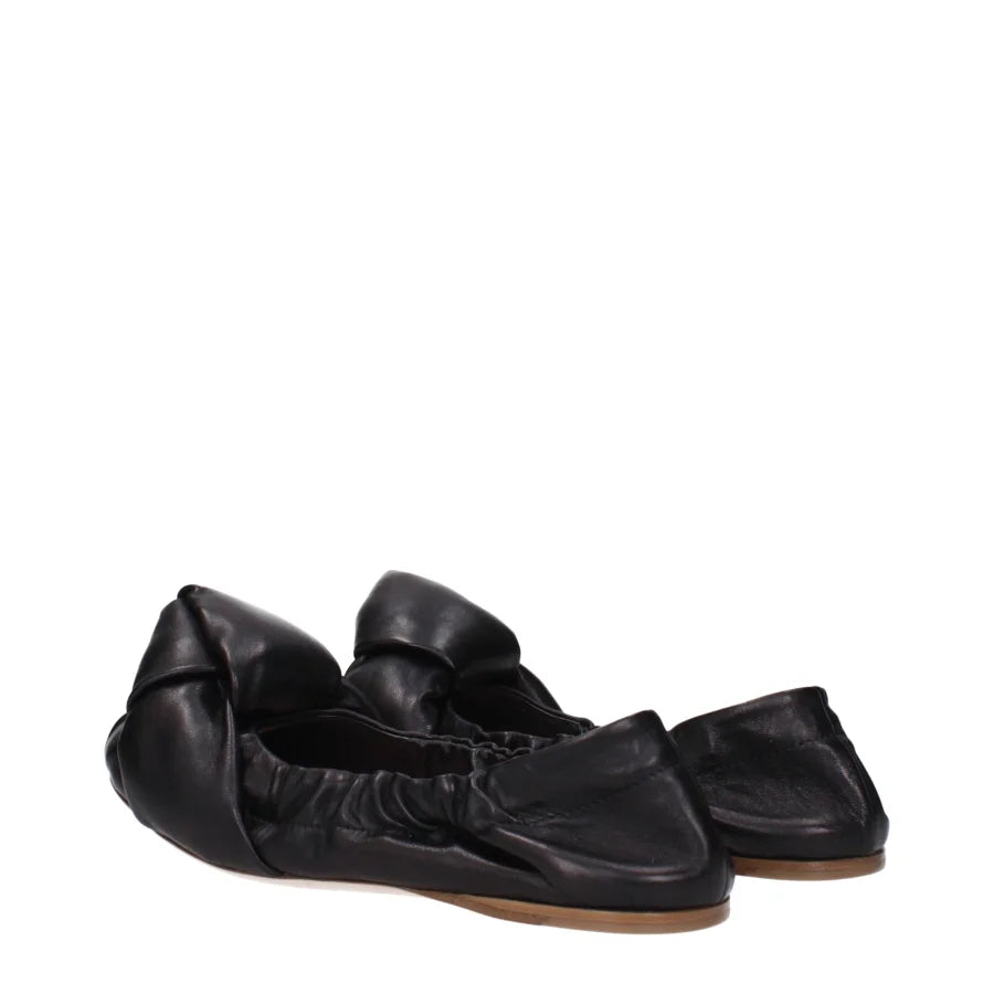 Miu Black Leather Ballet Flats