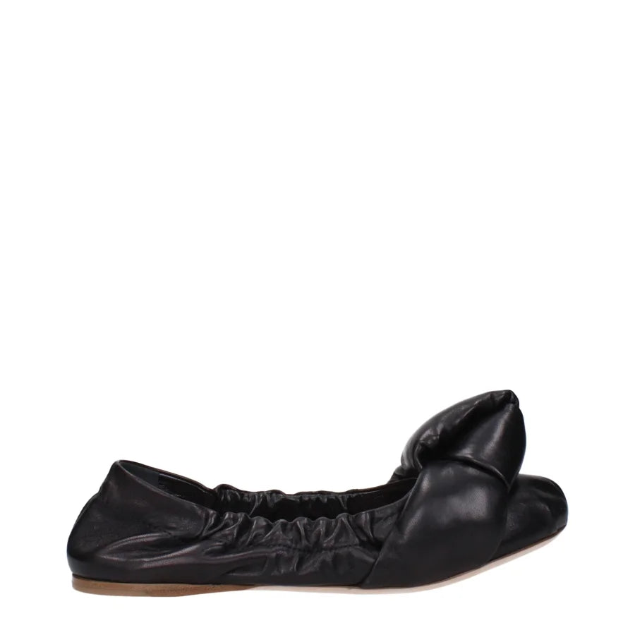 Miu Black Leather Ballet Flats