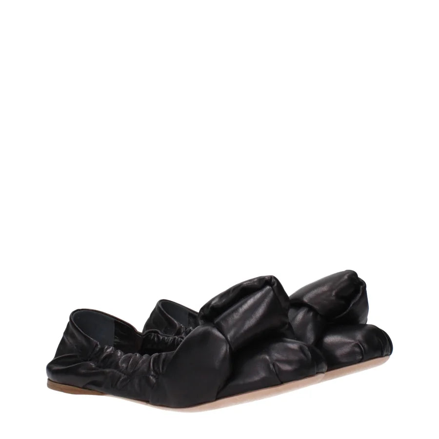 Miu Black Leather Ballet Flats