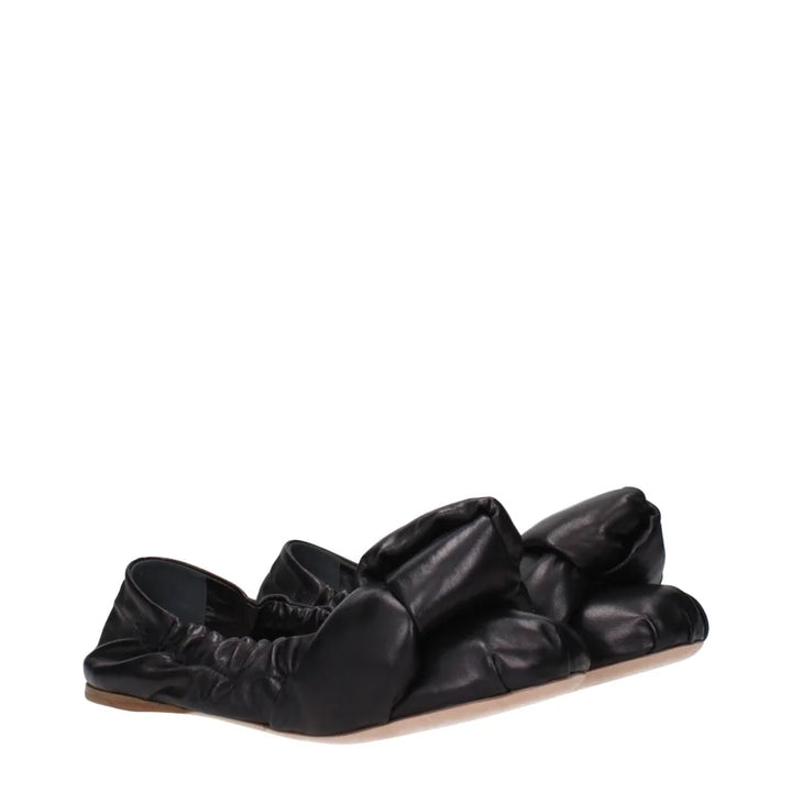 Miu Black Leather Ballet Flats