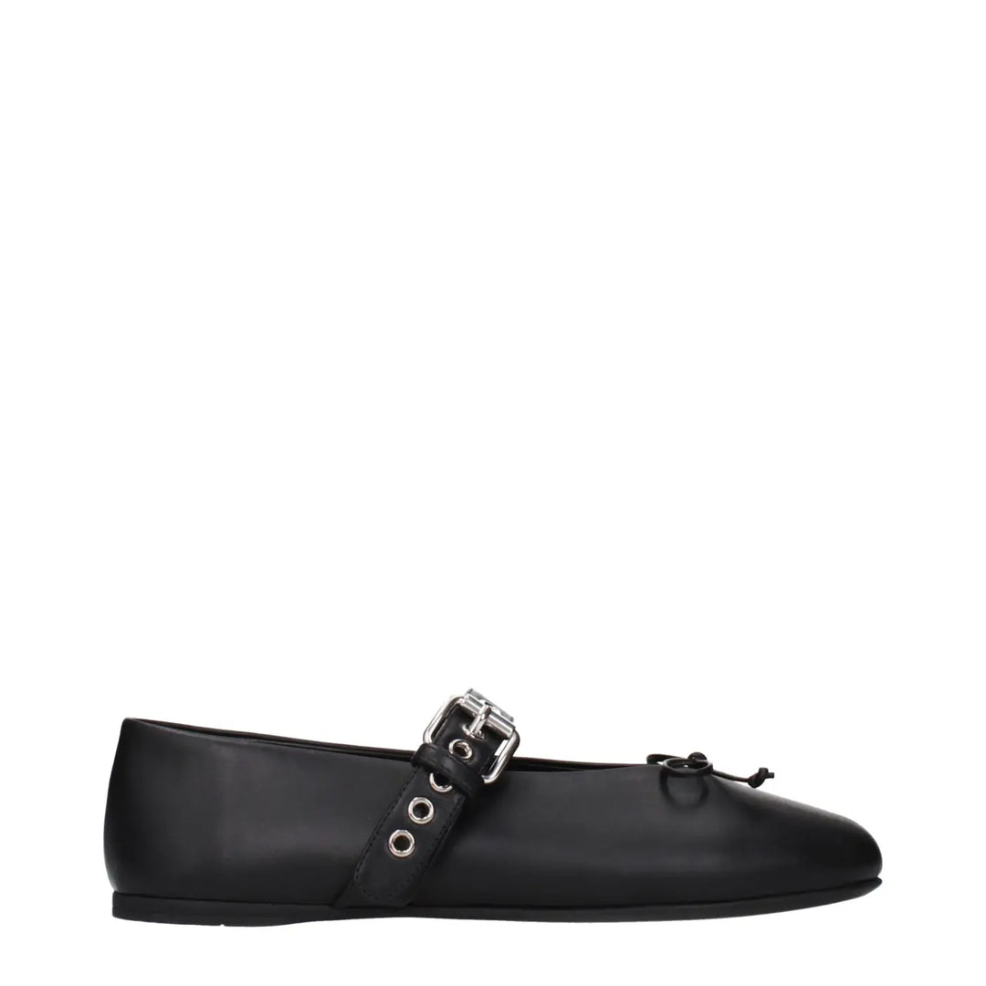 Miu Black Leather Ballet Flats
