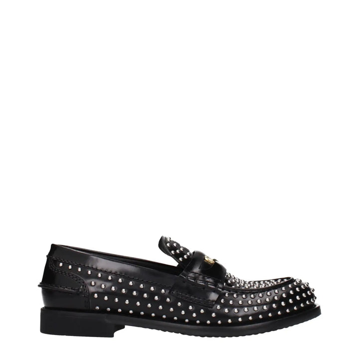 Miu Black Leather Slip-on Loafers
