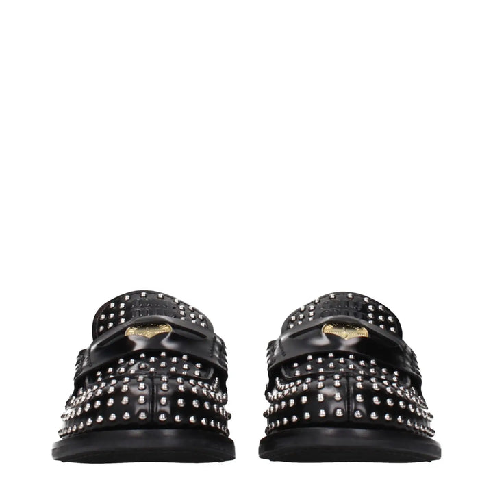 Miu Black Leather Slip-on Loafers