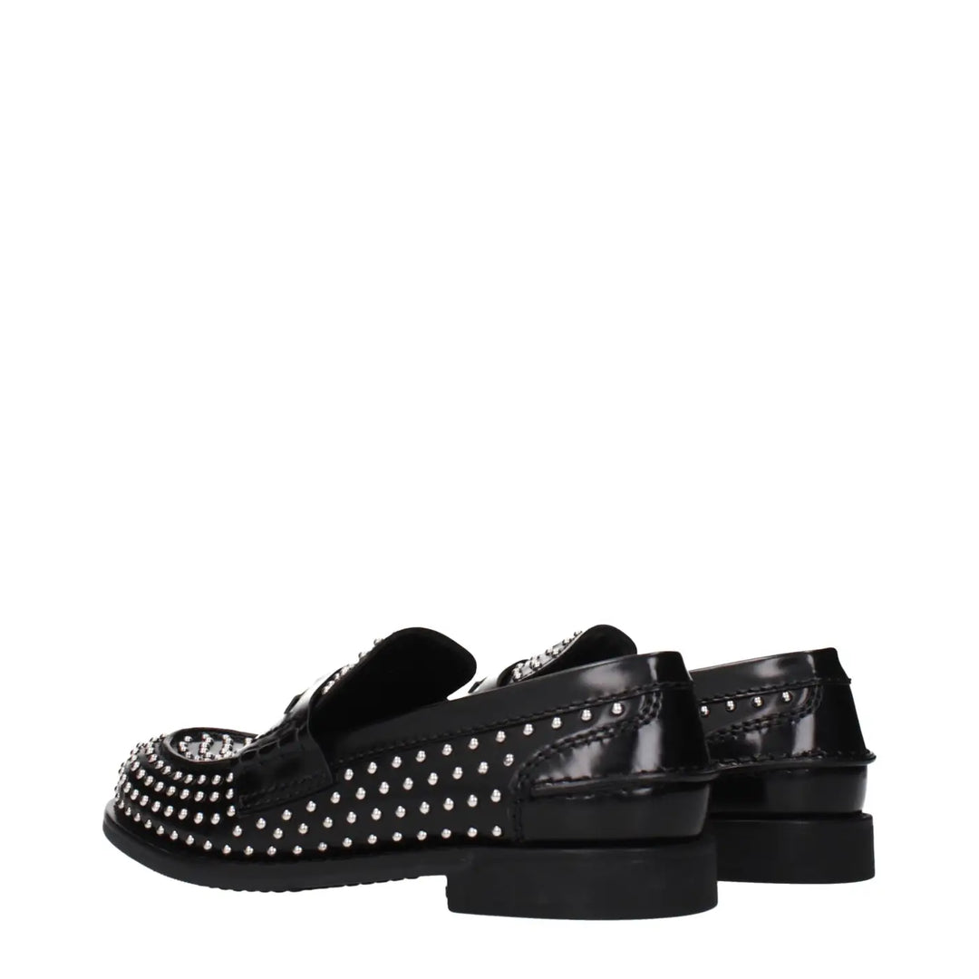 Miu Black Leather Slip-on Loafers