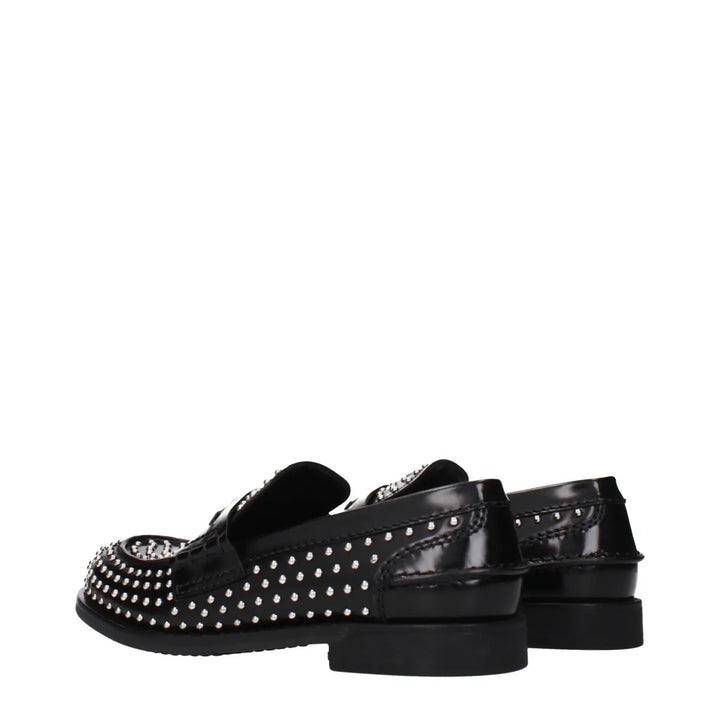 Miu Black Leather Slip-on Loafers