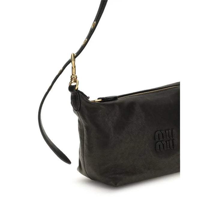 Miu Black Suede Leather Shoulder Bag