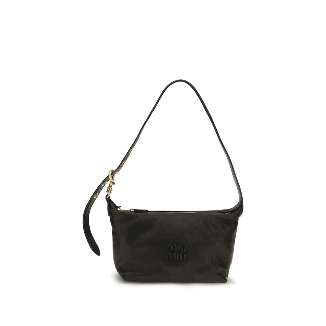 Miu Black Suede Leather Shoulder Bag