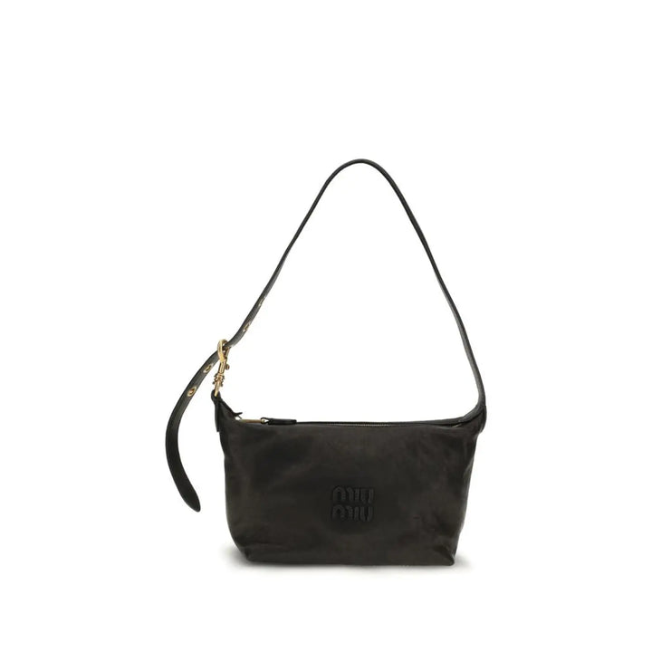 Miu Black Suede Leather Shoulder Bag