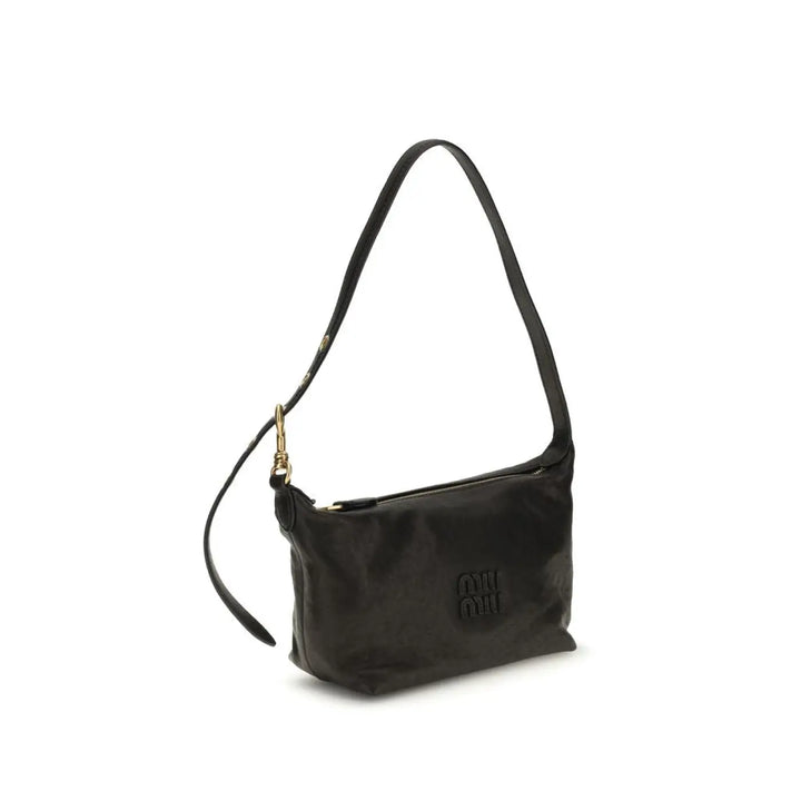 Miu Black Suede Leather Shoulder Bag