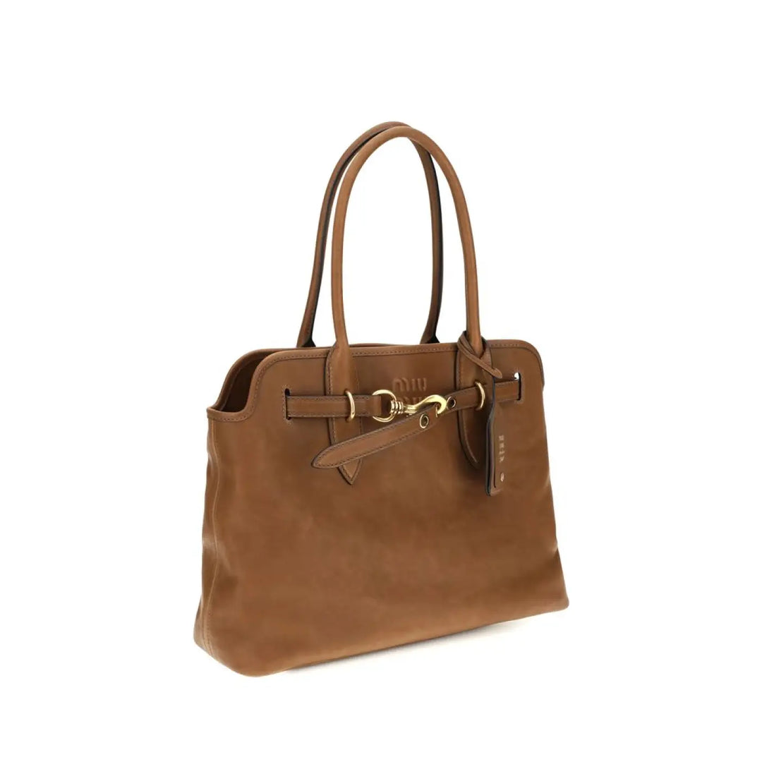 Miu Brown Calf Leather Bos Taurus Shoulder Bag